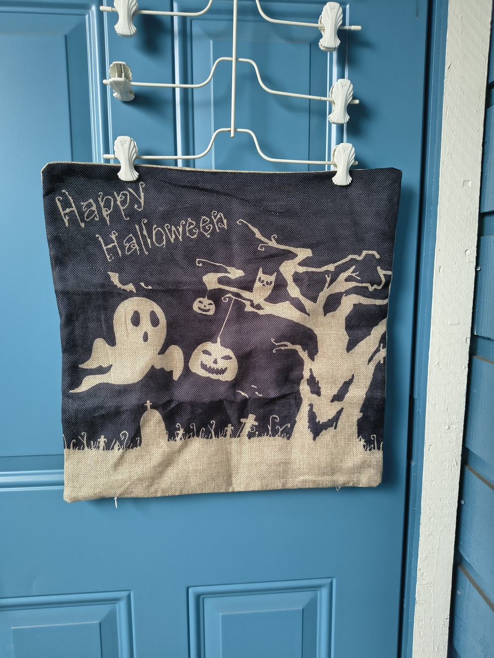 Happy Halloween Decorative Throw Pillow Cover - Black and Natural
